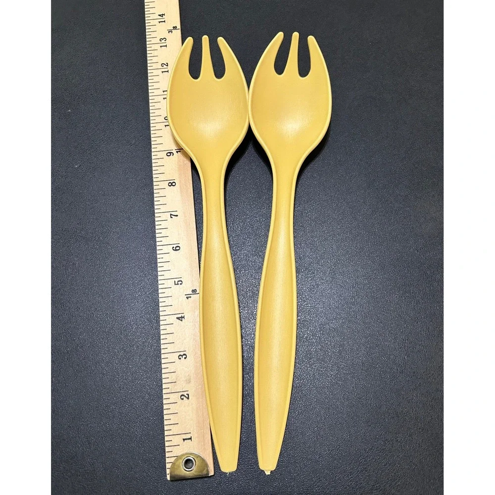 VTG 70s Tupperware Salad Servers Harvest Gold Spork Tongs Retro Kitchenware MCM